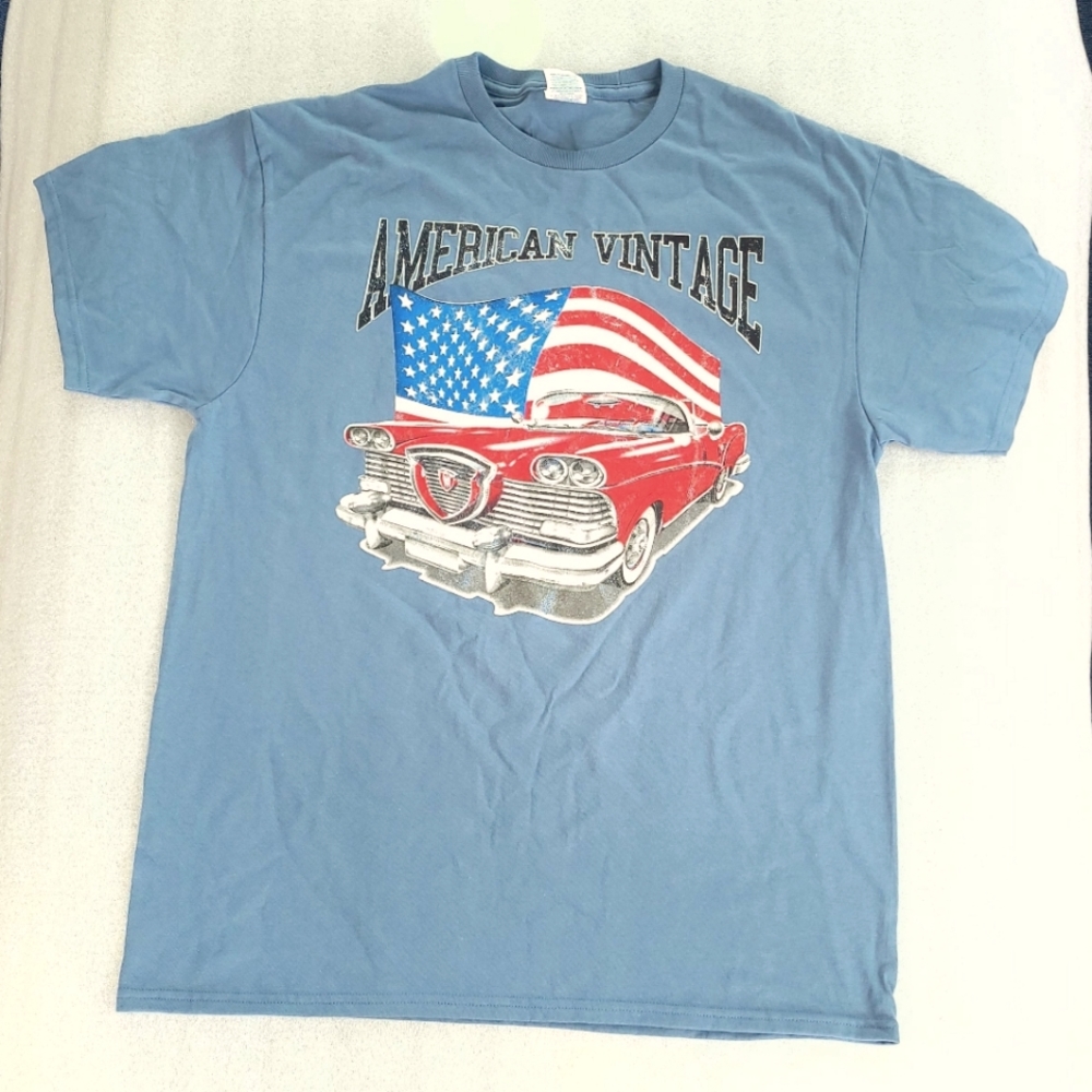 Delta Pro Weight American Vintage Graphic T-Shirt Blue 100% Cotton L New No Tag